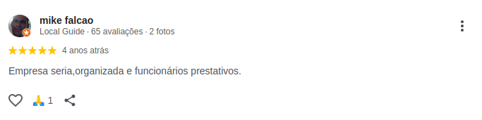 Avaliação de cinco estrelas feita por Mike Falcao