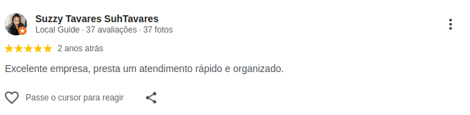 Avaliação de cinco estrelas feita por Suzzy Tavares