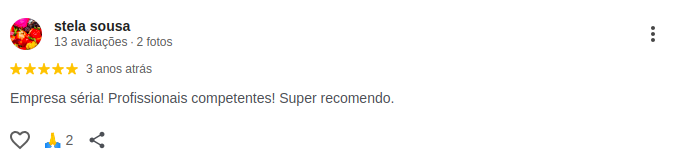 Avaliação de cinco estrelas feita por Stela Sousa
