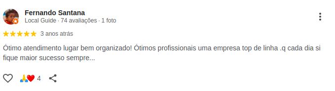 Avaliação de cinco estrelas feita por Fernando Santana